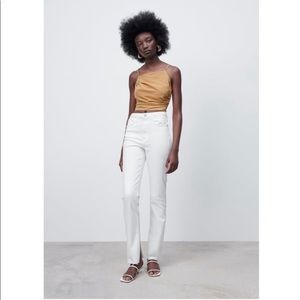 Zara Slim Flared Split White Jeans